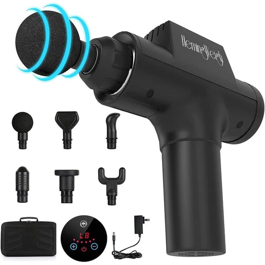 Percussion Massage Gun - Deep Tissue Muscle Massager for Athletes - Quiet, Portable, and Effective - 6 Interchangeable Heads Included